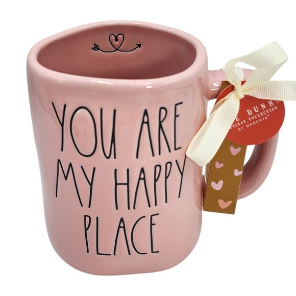 Rae Dunn Embossed Pink Ceramic Coffee Mug You Are My‎ Happy Place 16oz - Picture 6 of 8